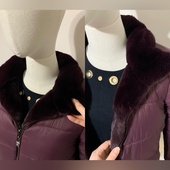 Via Spiga Reversible Plum Faux Fur / Puffer Coat - Picture 16 of 17